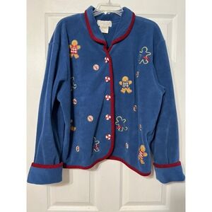 Mandal Bay Vintage Christmas Cardigan Gingerbread Peppermint Fleece Holiday XL